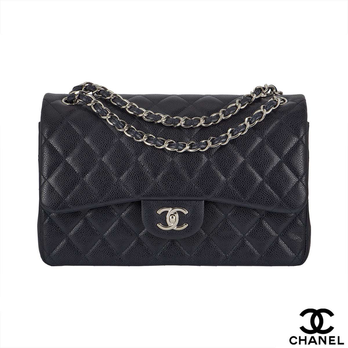 Chanel - Classic Flap Bag Jumbo - Black Lambskin - Silver Hardware